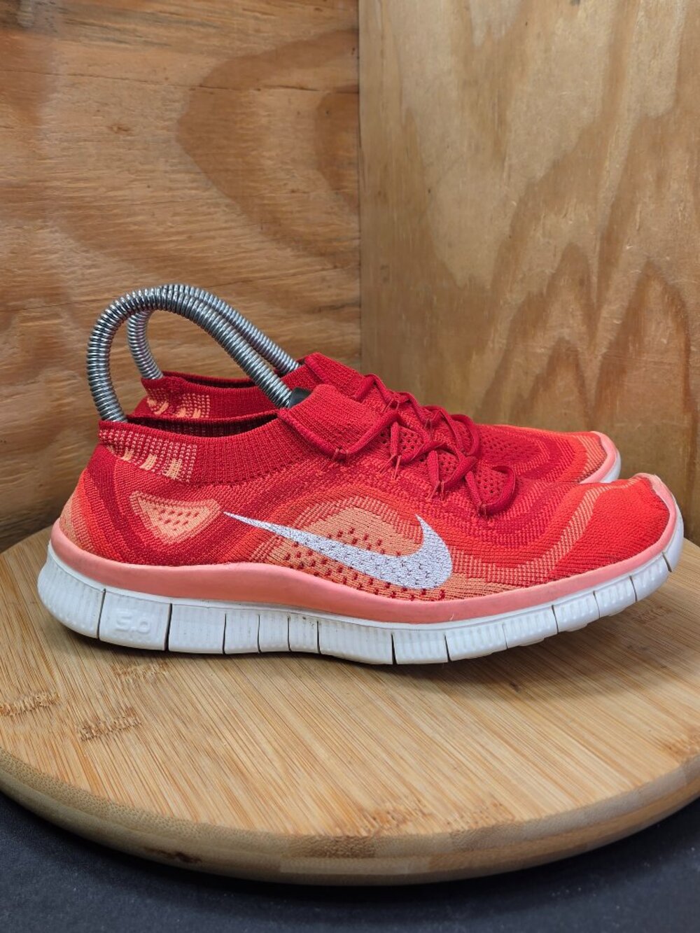 Nike Free 5.0 Flyknit Women Red Running Shoes Sneakers Size 8